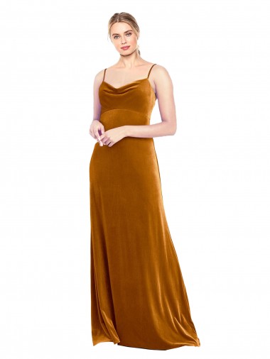 Acheter Or Trapèze Bretelles spaghetti Velours Stretch Longue Robes demoiselle d'honneur / Robes de bal