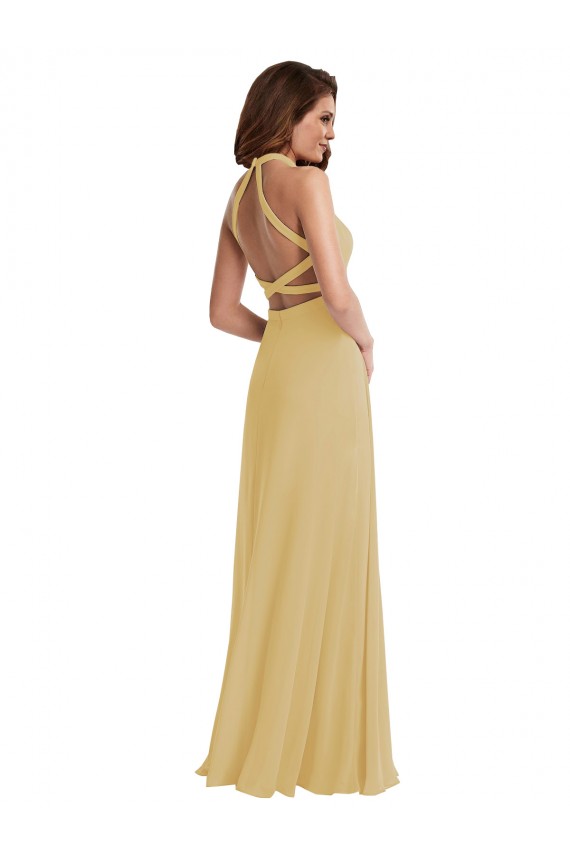 Acheter Or Trapèze Licou Mousseline Longue Robes demoiselle d'honneur