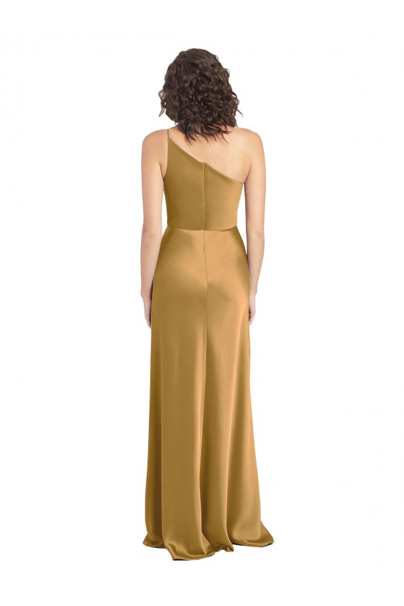 Acheter Or Trapèze Satiné Stretch Longue Formelles Robes demoiselle d'honneur / Robes de soirée / Robes de bal