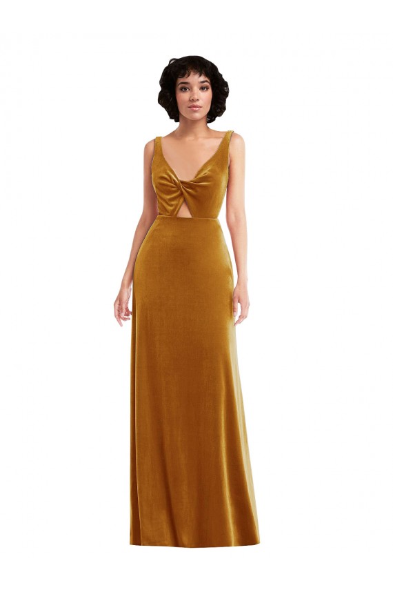 Acheter Or Trompette Col V Velours Stretch Longue Robes demoiselle d'honneur / Robes de bal
