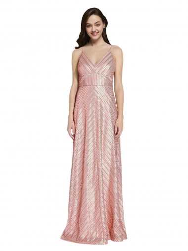 Acheter Or rose Fourreau Col V Paillette Longue Formelles Robes demoiselle d'honneur / Robes de soirée / Robes de bal