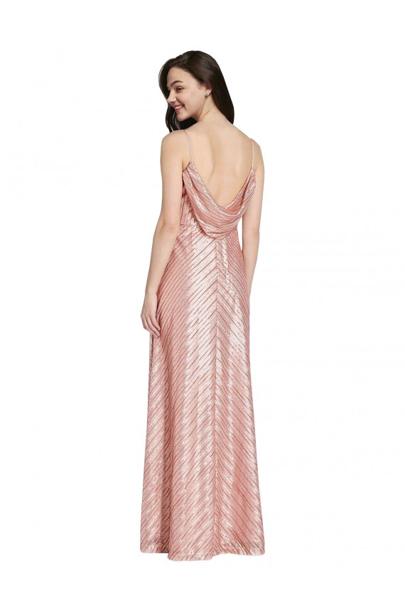 Acheter Or rose Fourreau Col V Paillette Longue Formelles Robes demoiselle d'honneur / Robes de soirée / Robes de bal