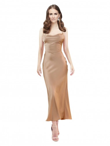 Acheter Or rose Fourreau midi Satiné Soyeux Courte Robes demoiselle d'honneur / Robes de soirée / Robes de cocktail