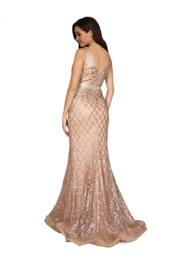 Acheter Or rose Sirène Col V Paillette Paillettes Scintillantes Longue Formelles Robes demoiselle d'honneur / Robes de soirée / Robes de bal