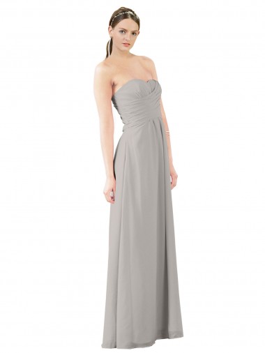 Acheter Oyster Argent Trapèze Sans bretelle Mousseline Longue Robes demoiselle d'honneur
