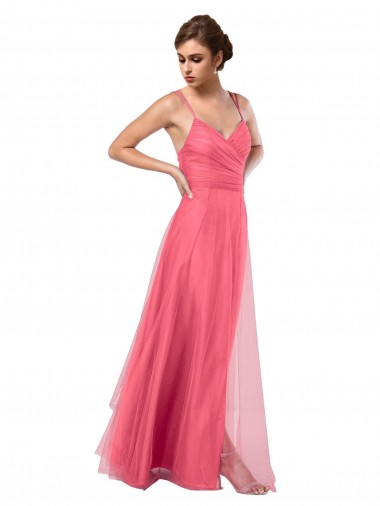 Acheter Pastèque Trapèze Bretelles spaghetti Tulle Longue Robes demoiselle d'honneur