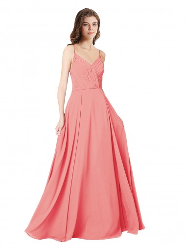 Acheter Pastèque Trapèze Col V Mousseline Longue Robes demoiselle d'honneur