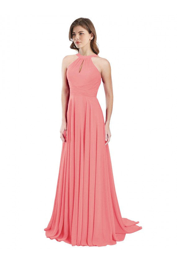 Acheter Pastèque Trapèze Licou Mousseline Longue Robes demoiselle d'honneur