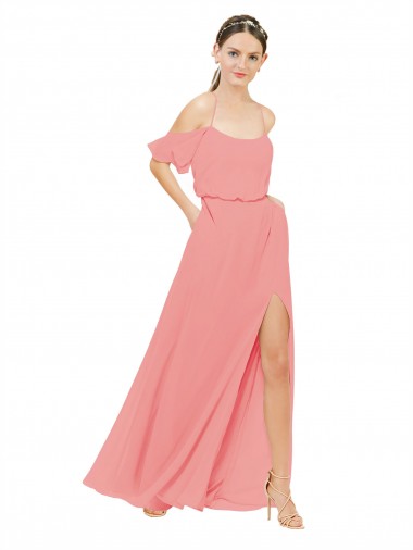 Acheter Pastèque Trapèze Épaule Dénudée Mousseline Longue Robes demoiselle d'honneur