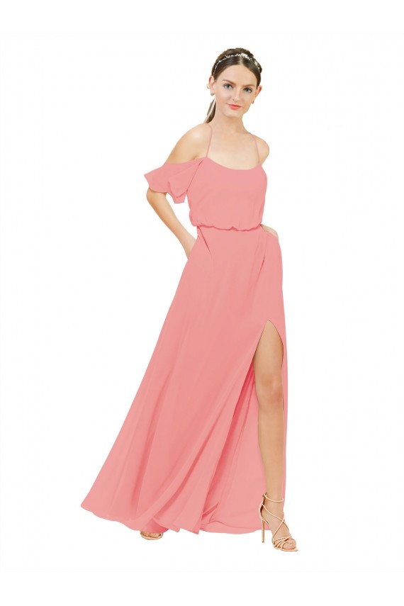 Acheter Pastèque Trapèze Épaule Dénudée Mousseline Longue Robes demoiselle d'honneur