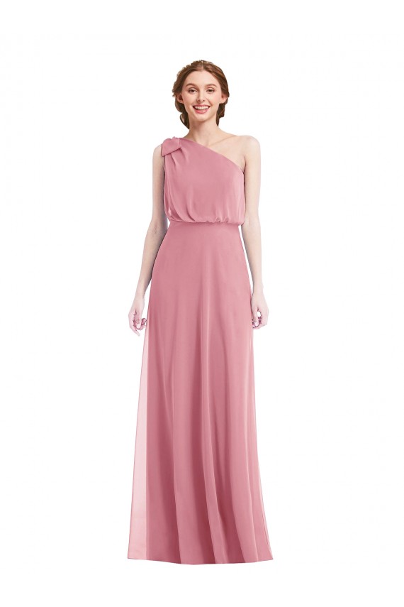 Acheter Peau Rose Trapèze Mousseline Longue Robes demoiselle d'honneur