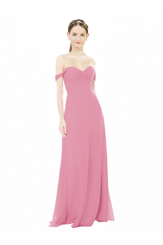 Acheter Peau Rose Trapèze Épaule Dénudée Mousseline Longue Robes demoiselle d'honneur