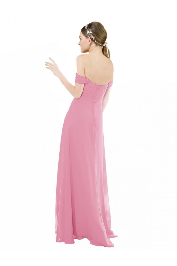 Acheter Peau Rose Trapèze Épaule Dénudée Mousseline Longue Robes demoiselle d'honneur