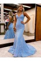 Acheter Periwinkle Fourreau Col V Balayage train Paillettes Velours Longue Robes de bal