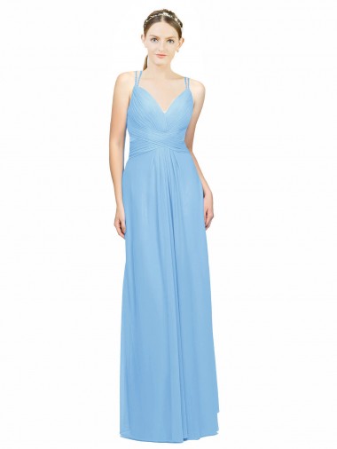 Acheter Periwinkle Trapèze Bretelles spaghetti Col V Mousseline Longue Robes demoiselle d'honneur