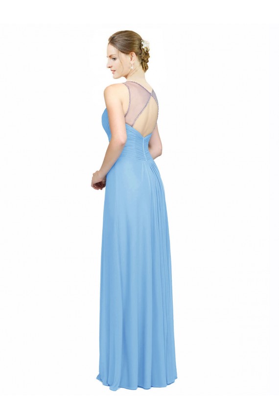 Acheter Periwinkle Trapèze Bretelles spaghetti Col V Mousseline Longue Robes demoiselle d'honneur