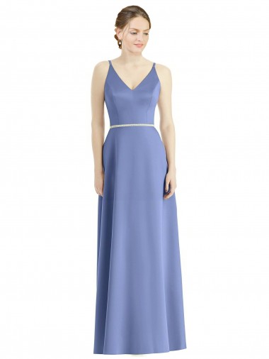 Acheter Periwinkle Trapèze Bretelles spaghetti Col V Satiné Longue Robes demoiselle d'honneur