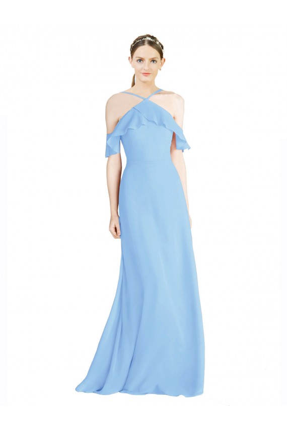 Acheter Periwinkle Trapèze Licou Mousseline Longue Robes demoiselle d'honneur