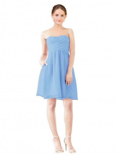 Acheter Periwinkle Trapèze Sans bretelle Mousseline Courte Robes demoiselle d'honneur / Robes de cocktail