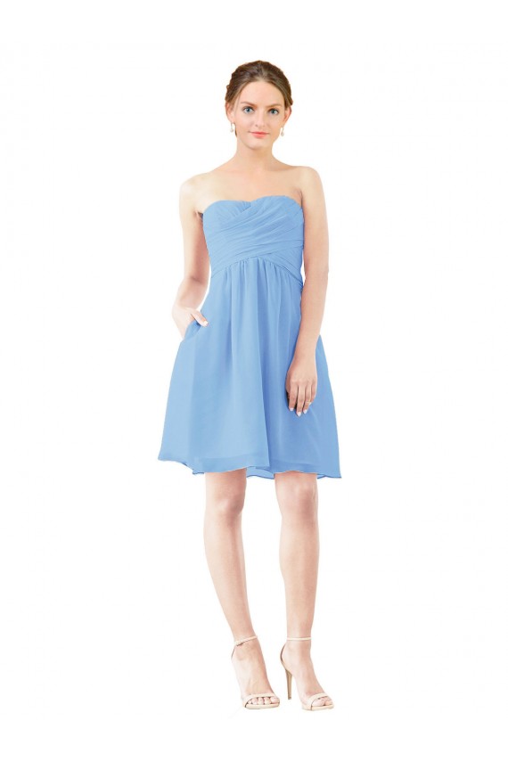 Acheter Periwinkle Trapèze Sans bretelle Mousseline Courte Robes demoiselle d'honneur / Robes de cocktail