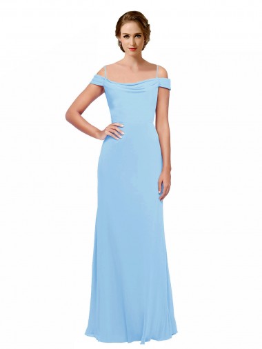 Acheter Periwinkle Trapèze Épaule Dénudée Bretelles spaghetti Mousseline Longue Robes demoiselle d'honneur