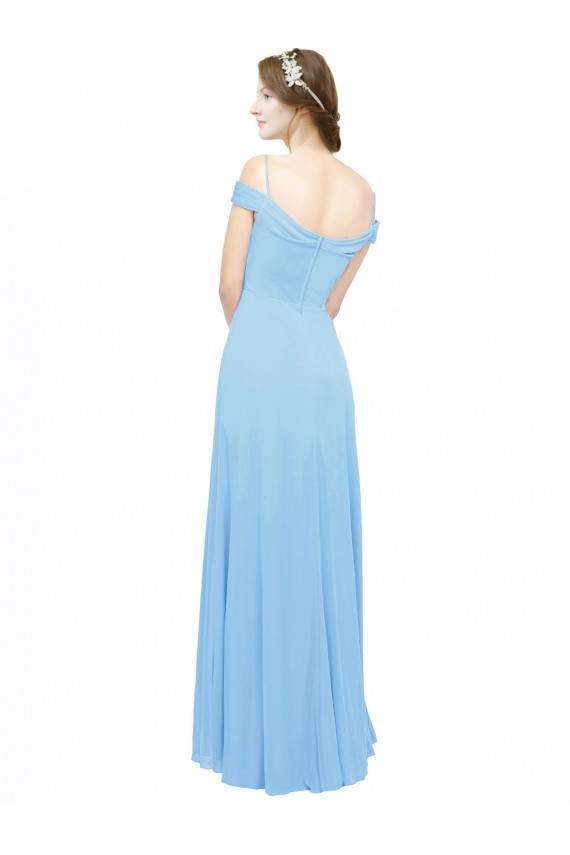 Acheter Periwinkle Trapèze Épaule Dénudée Bretelles spaghetti Mousseline Longue Robes demoiselle d'honneur