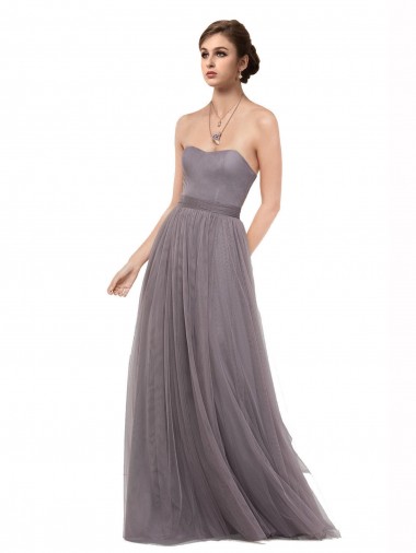Acheter Pewter Trapèze Bretelles spaghetti Tulle Longue Robes demoiselle d'honneur