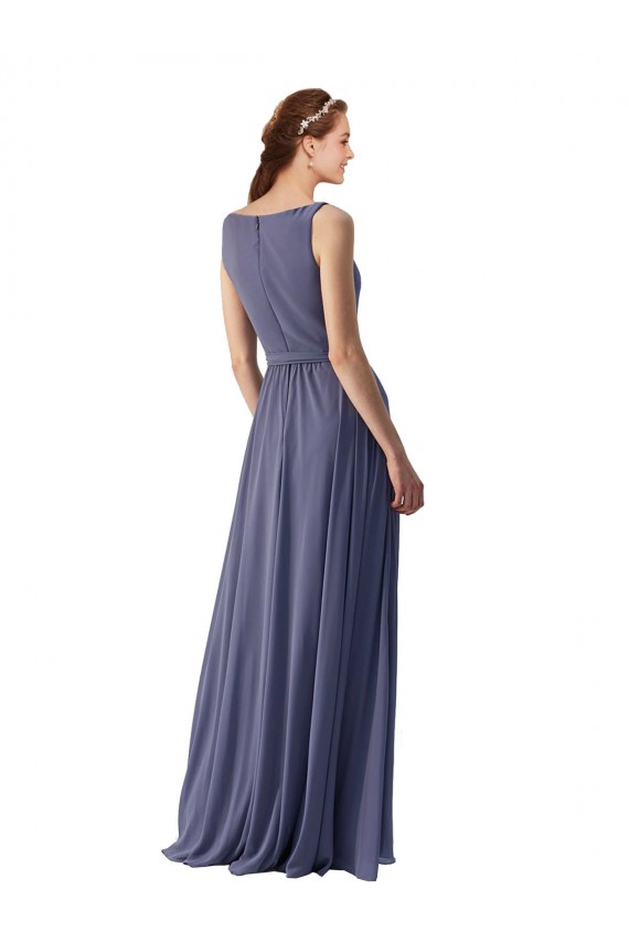 Acheter Pierre d'argent Trapèze Col V Mousseline Longue Robes demoiselle d'honneur