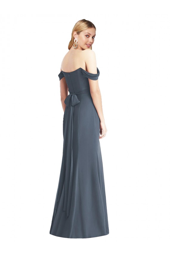 Acheter Pierre d'argent Trompette Épaule Dénudée Mousseline Longue Robes demoiselle d'honneur