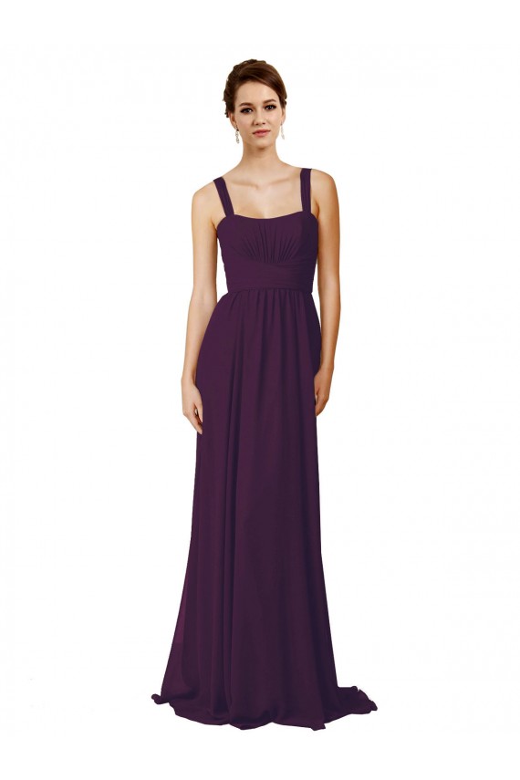 Acheter Pourpre Trapèze Bretelles spaghetti Balayage train Mousseline Longue Robes demoiselle d'honneur