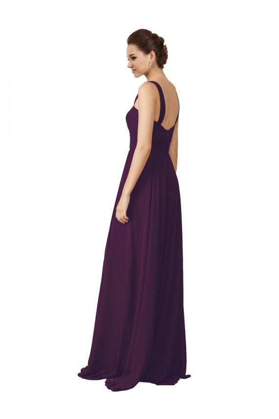 Acheter Pourpre Trapèze Bretelles spaghetti Balayage train Mousseline Longue Robes demoiselle d'honneur