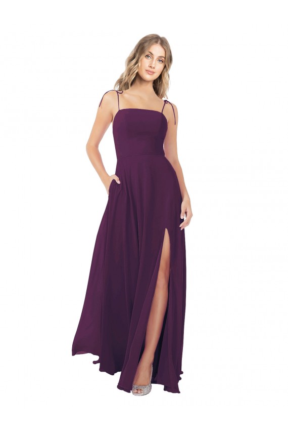 Acheter Pourpre Trapèze Bretelles spaghetti Sans bretelle Mousseline Longue Robes demoiselle d'honneur