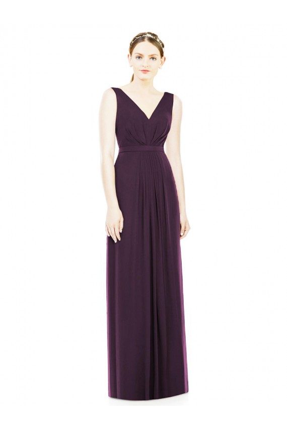 Acheter Pourpre Trapèze Col V Mousseline Longue Robes demoiselle d'honneur