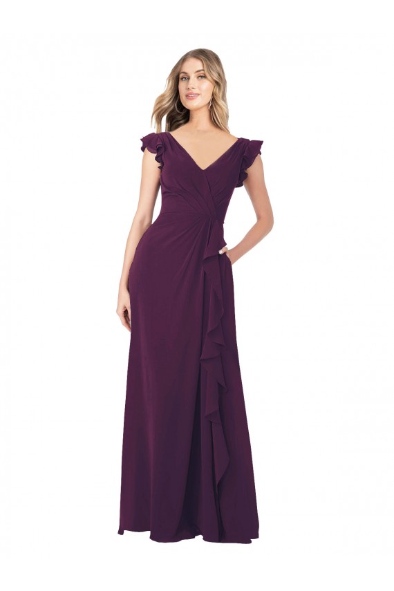 Acheter Pourpre Trapèze Col V Mousseline Longue Robes demoiselle d'honneur