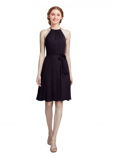 Acheter Pourpre Trapèze Licou Col Haut Mousseline Courte Robes demoiselle d'honneur / Robes de cocktail