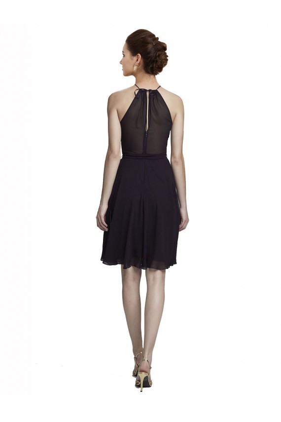 Acheter Pourpre Trapèze Licou Col Haut Mousseline Courte Robes demoiselle d'honneur / Robes de cocktail