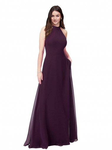 Acheter Pourpre Trapèze Licou Col Haut Mousseline Longue Robes demoiselle d'honneur