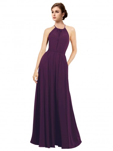 Acheter Pourpre Trapèze Licou Mousseline Longue Robes demoiselle d'honneur