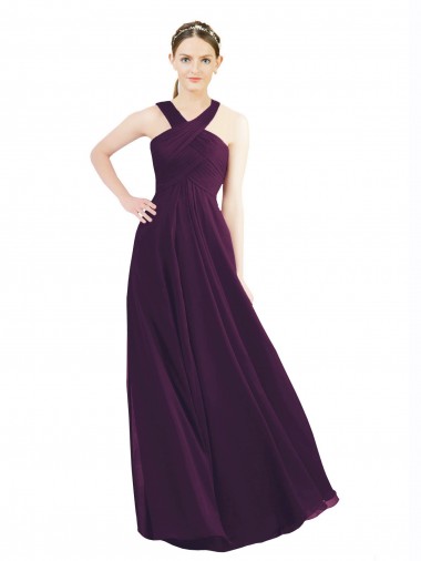 Acheter Pourpre Trapèze Licou Mousseline Longue Robes demoiselle d'honneur