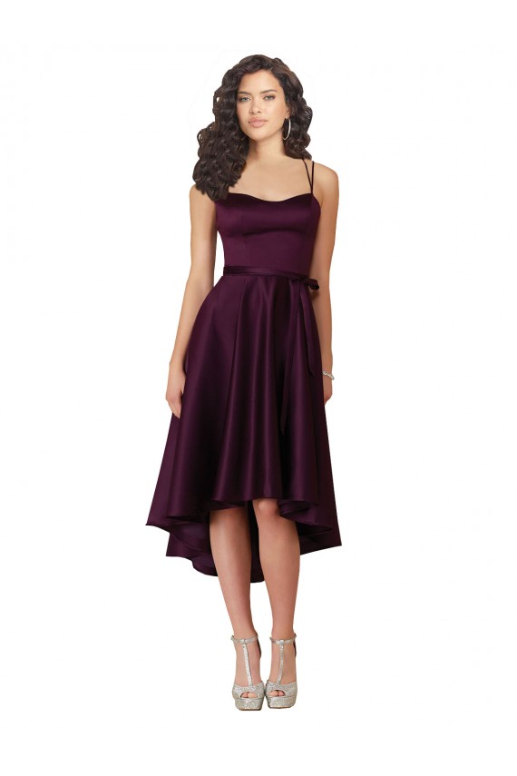 Acheter Pourpre Trapèze Scoop Neck Satiné Courte Asymétrique Robes demoiselle d'honneur / Robes de bal