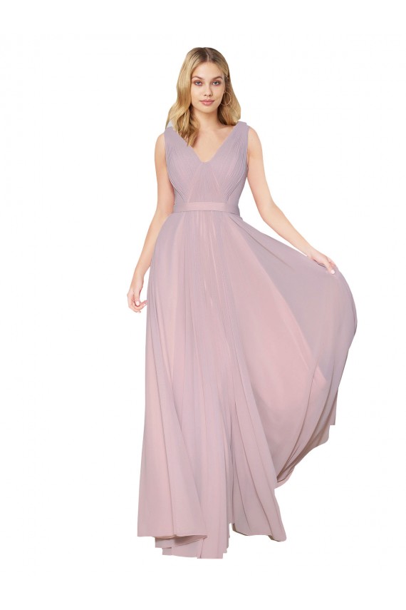 Acheter Primevère Trapèze Col V Mousseline Longue Formelles Robes demoiselle d'honneur / Robes de soirée / Robes de bal