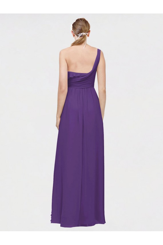 Acheter Prune Trapèze Col V Mousseline Longue Asymétrique Robes demoiselle d'honneur