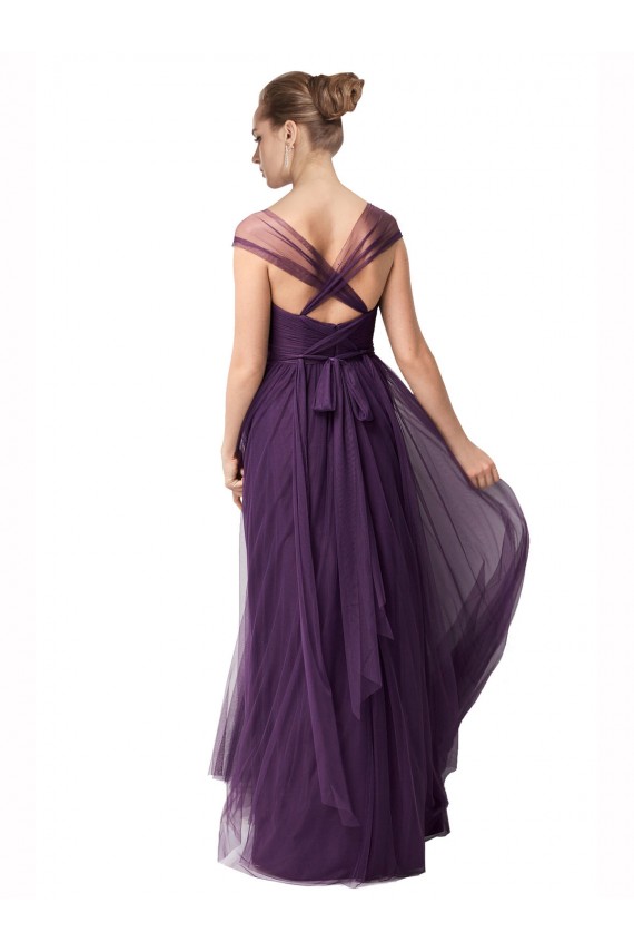 Acheter Prune Trapèze Tulle Longue Robes demoiselle d'honneur
