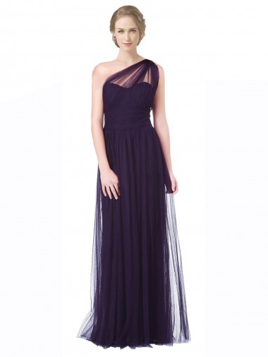 Acheter Prune Trapèze Tulle Longue Robes demoiselle d'honneur