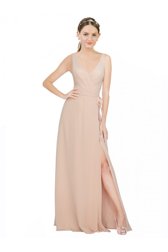 Acheter Rose 114 Trapèze Col V Mousseline Longue Robes demoiselle d'honneur