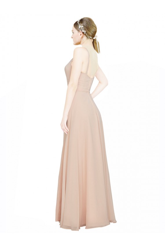 Acheter Rose 114 Trapèze Col V Mousseline Longue Robes demoiselle d'honneur