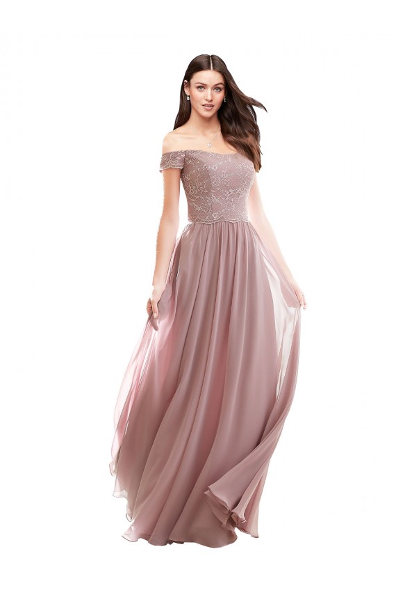 Acheter Rose 147 Trapèze Épaule Dénudée Mousseline Dentelle Longue Robes demoiselle d'honneur