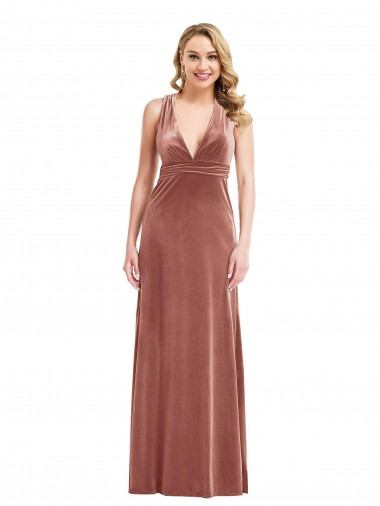Acheter Rose Cannelle Trapèze Col V Velours Stretch Longue Formelles Robes demoiselle d'honneur / Robes de soirée / Robes de bal