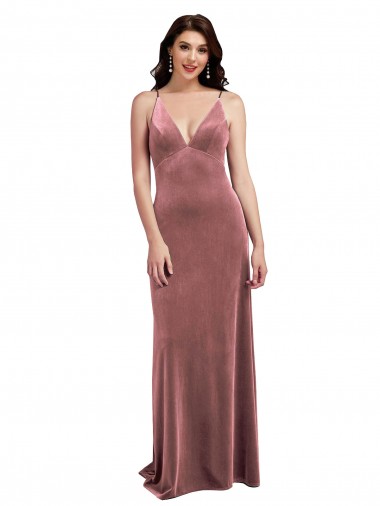 Acheter Rose Cannelle Trapèze Col V Velours Stretch Longue Formelles Robes demoiselle d'honneur / Robes de soirée / Robes de bal