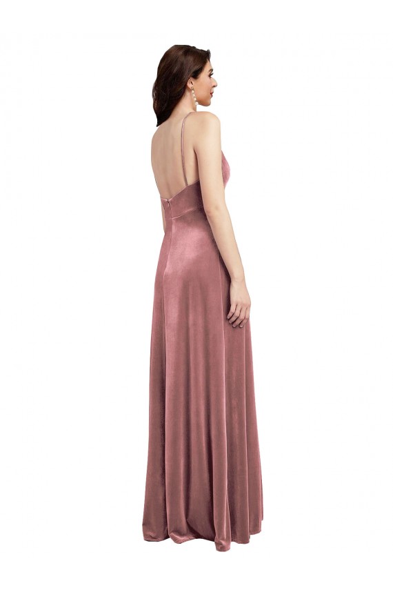 Acheter Rose Cannelle Trapèze Col V Velours Stretch Longue Formelles Robes demoiselle d'honneur / Robes de soirée / Robes de bal